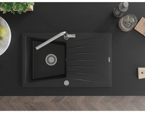 Mexen Cesar, 1 kamrás gránit mosogató 775x470x190 mm és Flora mosogató csaptelep, fekete, 6514-77-670401-00