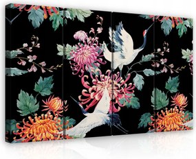 Vászonkép 120x80 moduláris triptichon daruk krizantém Japán Kína ak