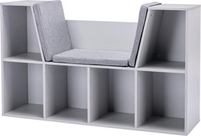 HOMCOM Gyermekkönyves Polc Puffal, 6 Rekeszes Gyerek Pad, 3 Párnás Tárolódoboz 3 Éves Kortól, Szürke, 103 x 30 x 62 cm | Aosom
