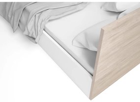 Fehér-natúr színű franciaágy tölgyfa dekorral, tárolóhellyel 140x190 cm Sahara – Marckeric