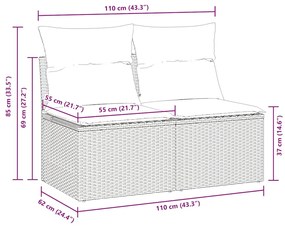 2 részes világosszürke polyrattan akácfa ülőgarnitúra párnákkal