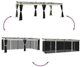 krémszínű acél pavilon hálós oldalakkal 6 x 3 m