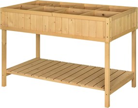 Outsunny Kiemelt Ültetőasztal Kerti Ágyás Palántázó Dozi 8 Rekesszel, Lejtős Polccal, Masszív Píne Fa, Természetes Fa 110 x 46 x 76 cm | Aosom