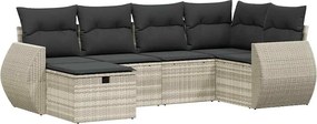 vidaXL 6 részes világosszürke polyrattan kerti ülőgarnitúra párnákkal