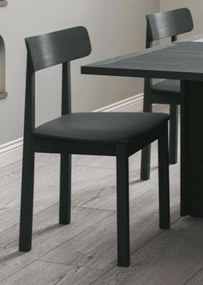SM96 design szék, fekete bőr, lakkozott fekete tölgy láb