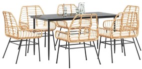 vidaXL 7 észes barna polyrattan üveg kerti étkezőgarnitúra párnával