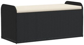 fekete polyrattan tárolópad párnával 115 x 51 x 52 cm