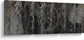 Kép -Fűzfa gallyak fekete háttérrel (órával) (90x30 cm)