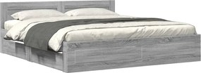 vidaXL szürke sonoma színű szerelt fa ágykeret fejtámlával 200x200 cm
