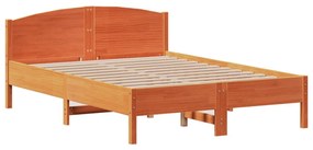 barna tömör fenyőfa könyvespolcos ágy matrac nélkül 150 x 200cm