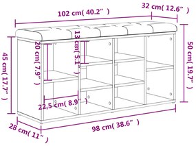 betonszürke szerelt fa cipőtároló pad 102 x 32 x 50 cm