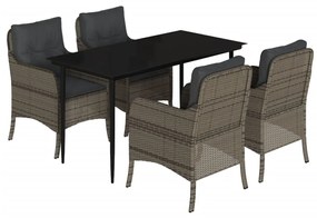 vidaXL 5 részes szürke polyrattan kerti étkezőgarnitúra párnával