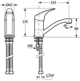 JIKA H3511N10042201 - TALAS mosogató csaptelep, 13,5 cm, fényes króm