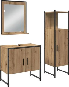 vidaXL Fürdőszoba bútor szett polcokkal tárolóval 3 pcs Barna Faanyag