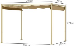 Outsunny 3 x 3 m-es Kerti Pergola Kihúzható Csúszó Pergolával, mágneses rögzítéssel, 180g/m² magas sűrűségű poliészter ponyva, UPF30+ napernyő, terasz
