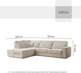 Világosszürke zsenília sarokkanapé (bal oldali-L alakú) Kirou – Maison de Rêve