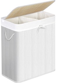 Bambusz szennyeskosár 100L, 2 rekeszes ruhakosár mosható zsákkal (OUTLET)
