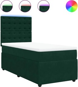 vidaXL sötétzöld bársony rugós ágy matraccal 100 x 200 cm