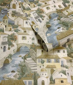 Holden Decor Wanderlust Monteroso bézs-kék mediterrán vlies tapéta – 92021