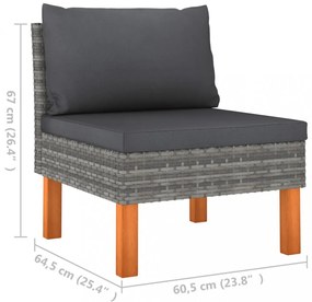 2 db polyrattan és tömör eukaliptuszfa középső kanapé