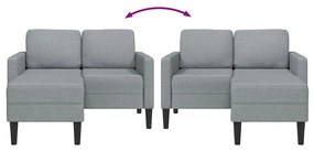 világosszürke anyagból 2 üléses kanapé L-alakú kanapéval 125 cm