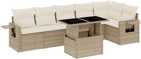 vidaXL 7 részes bézs polyrattan kerti ülőgarnitúra párnákkal