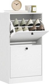 HOMCOM Keskeny Cipőszekrény 2 Lehajtható Ajtóval Cipő Szervező Előszobába Állítható Polcokkal 8 Pár Cipőnek Keskeny Közlekedőkbe 47x26x85 cm Fehér Mív