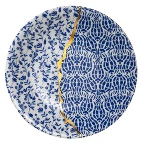 28 darabos porcelán étkészlet – fehér/arany/kék