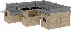 vidaXL 9 részes bézs polyrattan kerti ülőgarnitúra párnákkal
