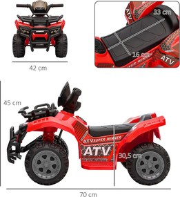 HOMCOM Kids Quad elektromos 6V-os gyerek quad hátrameneti funkcióval, zenével, piros