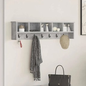 Fali Kabáthorog polcokkal Beton szürke 100 x 16 x 26 cm Faanyag