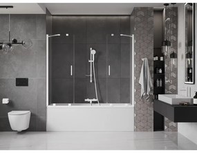 Mexen Velar Duo, 2 szárnyas eltolható kádparaván 180 x 150 cm, 8mm átlátszó üveg, fehér profil, 896-180-000-02-20