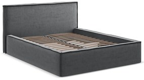 Sötétszürke kárpitozott ágyneműtartós franciaágy ágyráccsal 140x200 cm Anani – Makamii