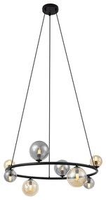 Fekete függőlámpa füstszínű és borostyánszínű üveggel, kerek, 8-as - Monaco