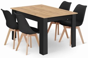Fekete étkezőgarnitúra 1 + 4, MADO ARTISAN asztal 120x80 + BALI MARK szék fekete