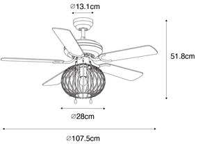 Mennyezeti ventilátor fekete fa mintával 107,5 cm húzókapcsolóval - Mistral Johanna
