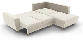 Bézs bársony kinyitható tárolóhelyes sarokkanapé (jobb oldali-L alakú) Kyoto – Cosmopolitan Design