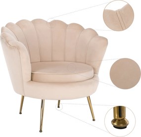 Fotel Art-deco stílusban, bézs Velvet anyag/gold chróm-arany, NOBLIN