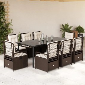 9 részes barna polyrattan kerti étkezőgarnitúra párnákkal