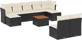 vidaXL 10 részes fekete polyrattan kerti ülőgarnitúra párnákkal
