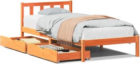 vidaXL viaszbarna tömör fenyőfa ágy matrac nélkül 90 x 190 cm