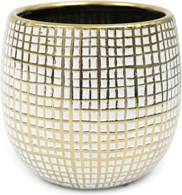 Kerámia Virágtartó Fehér Arany 14x16cm Rácsos Fedél 15