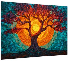 Üveg kép - Az élet fája és a nap mozaikban (70x50 cm)