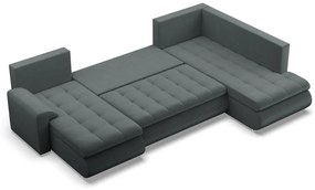 Tokio U sarokkanapé, 3 ágyneműtartóval, bársony, jobboldali, szürke