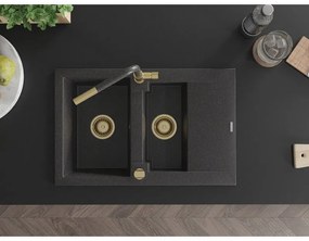 Mexen Gaspar, 1,5 kamrás gránit mosogató 737x475x177 mm és Flora mosogató csaptelep, fekete foltos, 6507-76-670401-75-G
