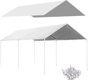 Outsunny Csere Napernyő Borító 3 x 6 m-es Kocsibejáróhoz - Csere Tarpaulin 48 Fehér Golyós Rugós Csatlakozóval (csak a borító, váz nem tartozik hozzá)
