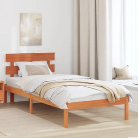 ágykeret fejtámlával gyantázott barna 75x190 cm tömör fenyő