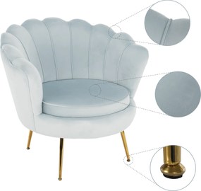 Fotel Art-deco stílusban, szürke-kék Velvet anyag/gold chróm-arany, NOBLIN