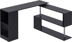HOMCOM Helytakarékos Sarokasztal S-Forma Polccal, Modern Fa Asztal, 140x120x78 cm, Fekete | Aosom