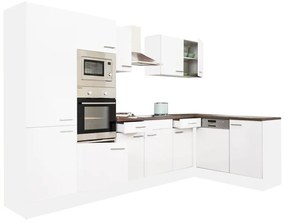 Yorki 340 sarok konyhabútor fehér korpusz,selyemfényű fehér fronttal polcos szekrénnyel
